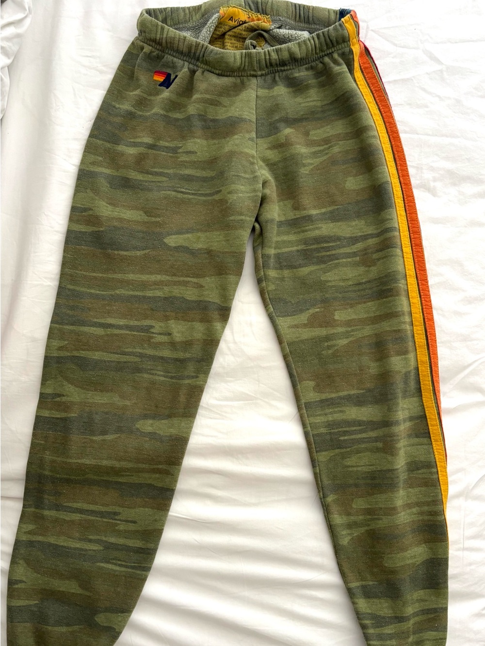 Aviator Nation Camo Track Pants with Classic Rainbow Side Stripe | Size Small - Picture 5 of 7
